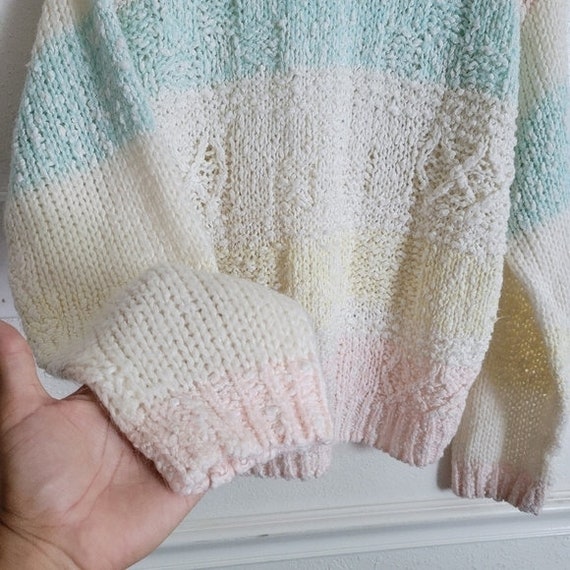 Vintage Handmade Rainbow Pastel Sweater Medium - image 4