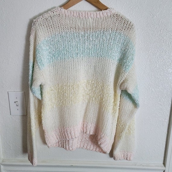 Vintage Handmade Rainbow Pastel Sweater Medium - image 6
