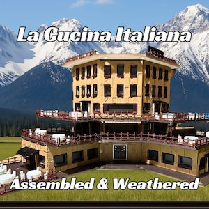 Assembled & Weathered Italian Restaurant - Commercial Building  Model Railroad Cabin | T Scale, Z Scale, N Scale, HO Scale| Diorama
