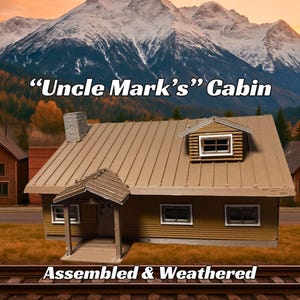 Assembled & Weathered Uncle Mark&#39;s Cabin -  Model Railroad Cabin | T Scale, Z Scale, N Scale, HO Scale, S Scale, O Scale | Diorama Structure