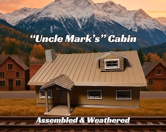 Assembled & Weathered Uncle Mark's Cabin -  Model Railroad Cabin | T Scale, Z Scale, N Scale, HO Scale, S Scale, O Scale | Diorama Structure