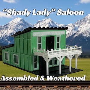 Assembled & Weathered "Shady Lady" Saloon -  Model Railroad Cabin | T Scale, Z Scale, N Scale, HO Scale, S Scale, O Scale Diorama Structure
