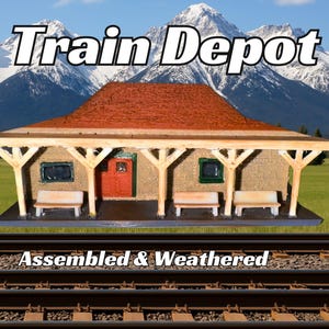 Assembled & Weathered Train Depot -  Model Railroad Cabin | T Scale, Z Scale, N Scale, HO Scale, S Scale| Diorama Structure