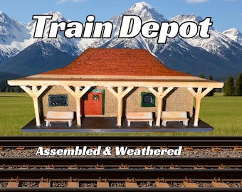 Assembled & Weathered Train Depot -  Model Railroad Cabin | T Scale, Z Scale, N Scale, HO Scale, S Scale| Diorama Structure