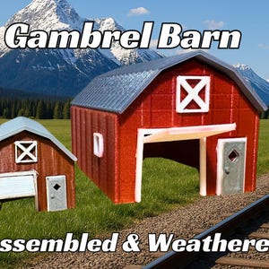 Assembled & Weathered Gambrel Barn  -  Model Railroad Cabin | T Scale, Z Scale, N Scale, HO Scale, S Scale, O Scale | Diorama Structure