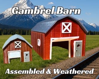 Assembled & Weathered Gambrel Barn  -  Model Railroad Cabin | T Scale, Z Scale, N Scale, HO Scale, S Scale, O Scale | Diorama Structure