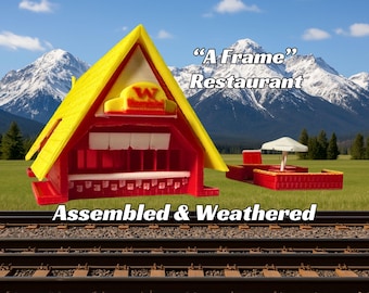 Assembled & Weathered "A Frame" Restaurant -  Model Railroad Cabin | T Scale, Z Scale, N Scale, HO Scale, S Scale, O Scale  Diorama