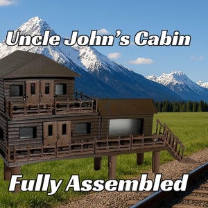 Uncle John&#39;s Cabin - Assembled Model - Gift-Ready T Scale, Z Scale, N Scale, HO Scale, S Scale, O Scale  - Model Railroad Decor