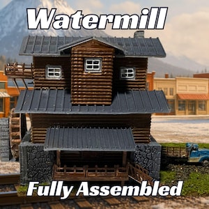 Assembled Water Mill Model - Great Gift! Z, N, 1/144, HO, S - Diorama & Model Railroad Structure