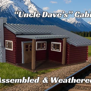 Assembled & Weathered Uncle Dave&#39;s Cabin -  Model Railroad Cabin | T Scale, Z Scale, N Scale, HO Scale, S Scale, O Scale | Diorama Structure