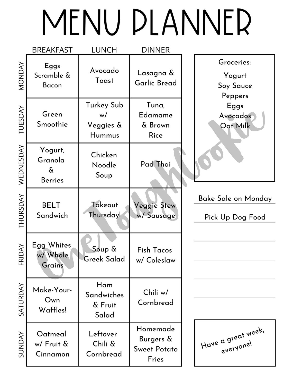 7 Day Printable Meal & Menu Planner - Etsy Canada