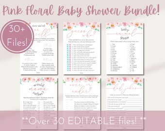 Può includere: Pacchetto di giochi per baby shower floreale rosa con oltre 30 file stampabili. I giochi includono "Show and Tell", "Guess Who", "Baby Animal Game", "Would Mama Rather", "Over or Under" e "Dad Jokes".