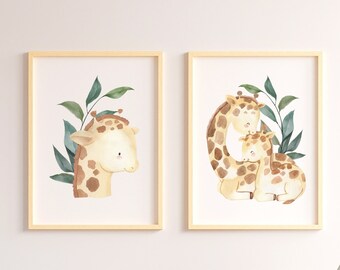 Watercolor Giraffe Print Set: Safari Nursery Wall Art (Digital Download)