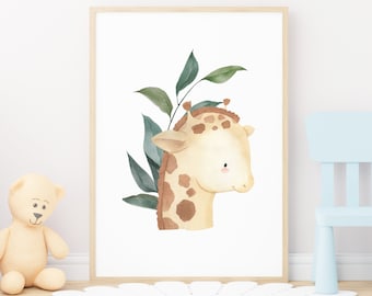 Watercolor Giraffe Nursery Art Print, Safari Animal Decor (Digital Download)
