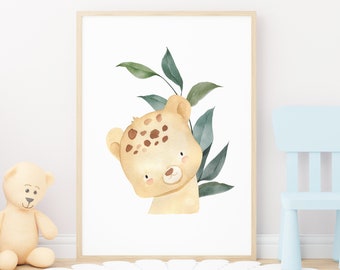Watercolor Lion Nursery Art, Baby Safari Animal Print (Digital Download)
