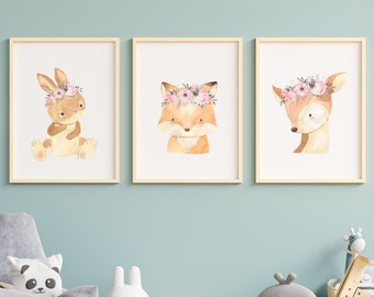 Woodland Animal Prints, Boho Nursery Decor (Digital Download)