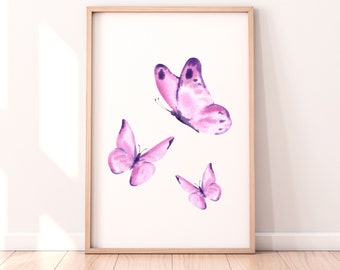 Watercolor Butterfly Print, Purple Nursery Wall Art (Digital Download)