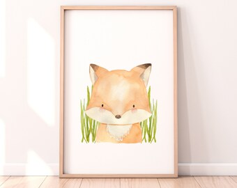 Watercolor Fox Print, Woodland Nursery Art (Digital Download)