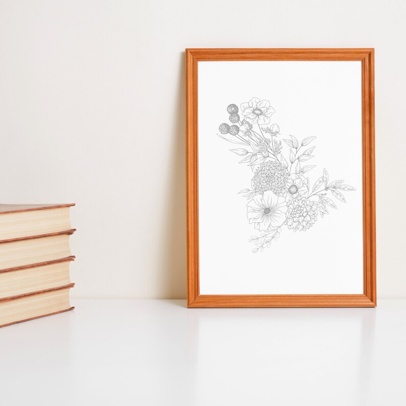 Printable Floral Wall Art Set of 3 Instant Download Gray Etsy