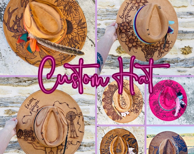Made to Order| Customizable Rancher Style Hand Burned Women’s Extra Wide Brim Hat