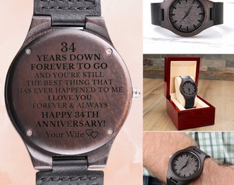 34th Wedding Anniversary, 34th Anniversary, 34th Anniversary Gifts for Husband, Engraved Watch for Him, 34 Year Anniversary Gift for Men