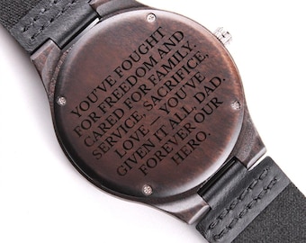 Engraved Sandalwood Watch - Military Dad Gift, Veteran Keepsake