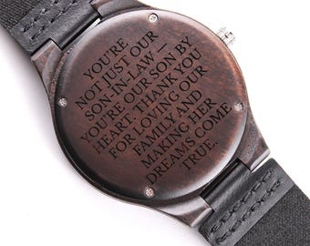 Gift for Son in Law, Engraved Watch from Parents in Law, Wedding Gift for Groom, Birthday or Christmas Keepsake for Him