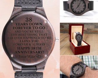 38th Wedding Anniversary, 38th Anniversary, 38th Anniversary Gifts for Husband, Engraved Watch for Him, 38 Year Anniversary Gift for Men