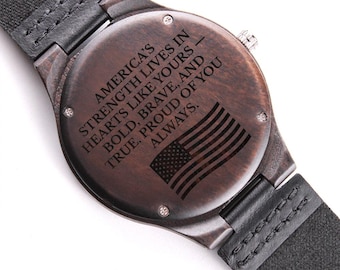 USA Pride Watch – American Patriot Gift for Men, Freedom Engraved Watch, USA Military Gift