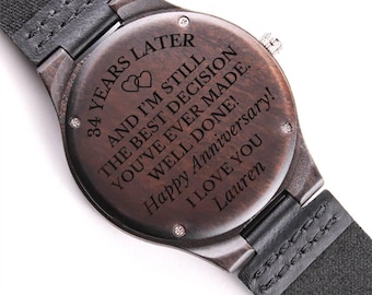 Funny 34th Wedding Anniversary, 34th Anniversary, 34th Anniversary Gifts for Husband, Engraved Watch for Him, 34 Year Anniversary Gift Men