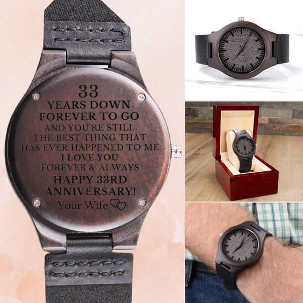 33rd Anniversary Gifts, Wedding Anniversary Gifts 33 Years, 33 Year Anniversary, Anniversary Gift for Him, Engraved Watch for Husband
