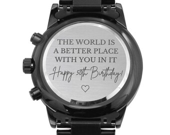 50e verjaardag voor hem, 50e verjaardagscadeau voor hem, cadeaus voor 50e verjaardag, 50e verjaardagscadeaus voor jongens, mannen, 50 elegant gegraveerd horloge
