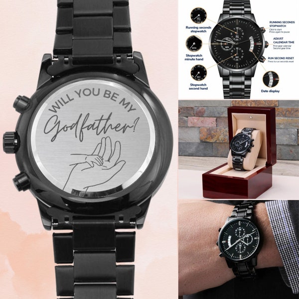 Godfather Proposal Gift, Will You Be My Godfather, Godparent Proposal, Engraved Watch in a Gift Box with a Message Card, Ask Godparents