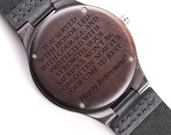 Military Retirement Gift for Him, Engraved Watch for Veteran, Personalized Gift for Soldier, Army Navy Marine Keepsake, Custom Watch