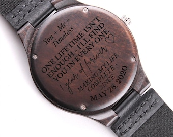1st Anniversary Gift for Him, Personalized Engraved Watch, Custom Watch for Husband, Anniversary Gift Men, Keepsake for Him