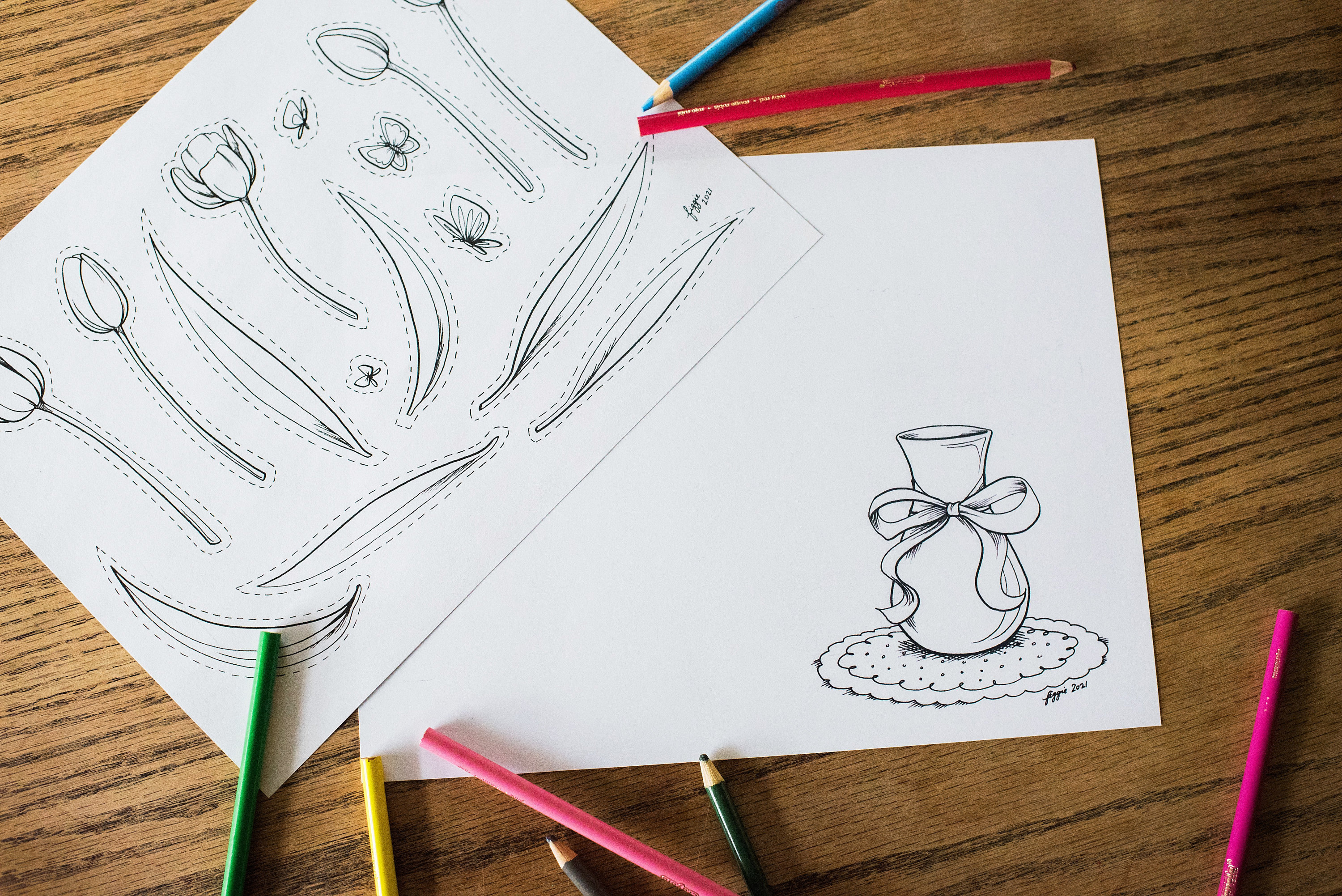 MOTHER'S DAY CARD Printable Coloring Pages Tulip Bouquet Paper