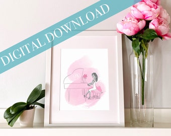 VALENTINE SONATA 2023 Printable Art Valentine's Day Digital Download Fashion Illustration Print by Figgie