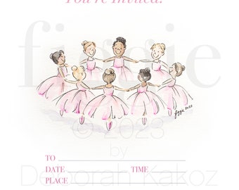 BALLET RECITAL INVITATION 2023 Printable Art Ballerinas Digital Download Watercolor Illustration by Figgie