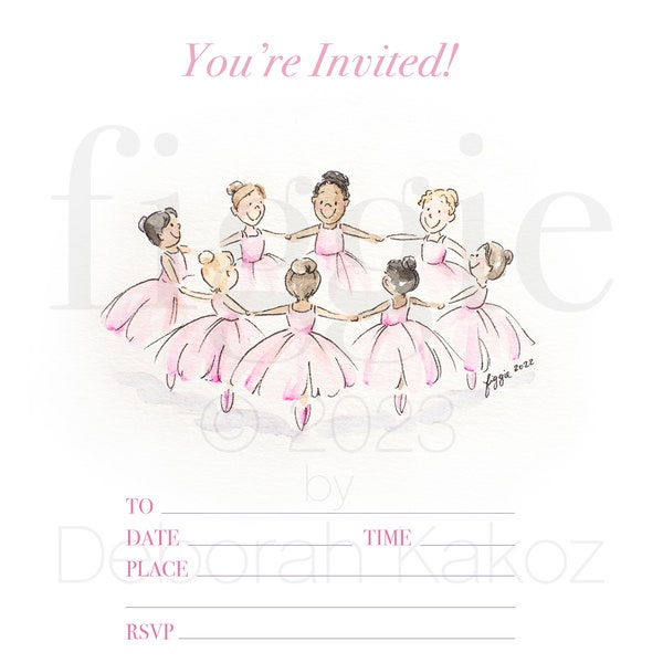 BALLET RECITAL INVITATION 2023 Printable Art Ballerinas Digital Download Watercolor Illustration by Figgie