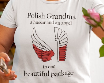 T-shirt grand-mère polonaise | Hussard et ange | Koszulka dla babci | T-shirt pour une grand-mère polonaise | Husarz i aniol