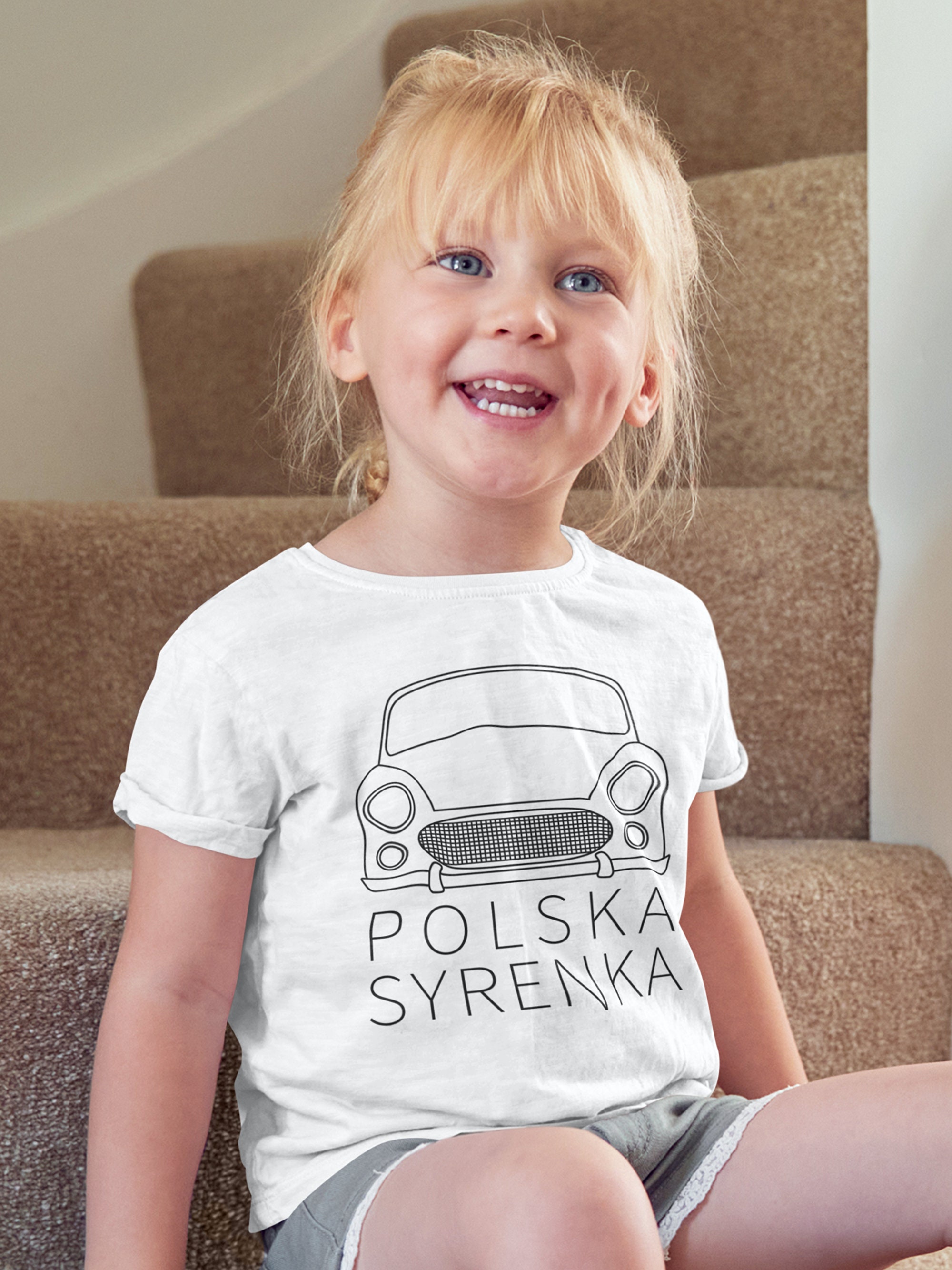 Polish Girls' Cotton T-shirt Syrena Koszulka Dla Dziewczynki T-shirt With a Funny  Polish Car Koszulka Z Samochodem Polska Syrenka 