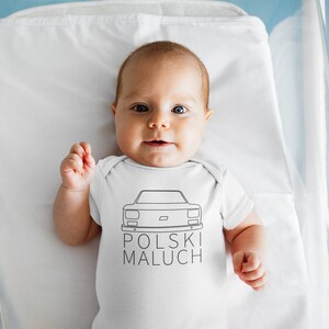 Polski Baby Boy Onesie® | Fiata 126p | Koszulka dla cholopca | T-shirt z zabawnym zdjęciem polskiego samochodu | Koszulka z rozwiązaniem | Maluch