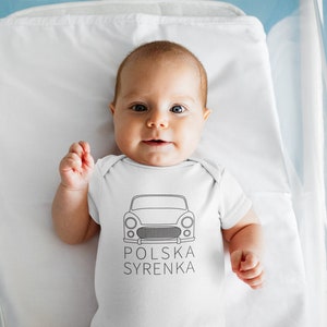 Polski Baby Girl Onesie® | Syrena | Body dla dziewczynki | Koszulka z zabawnym polskim samochodem | Koszulka z rozwiązaniem | Polska Syrenka