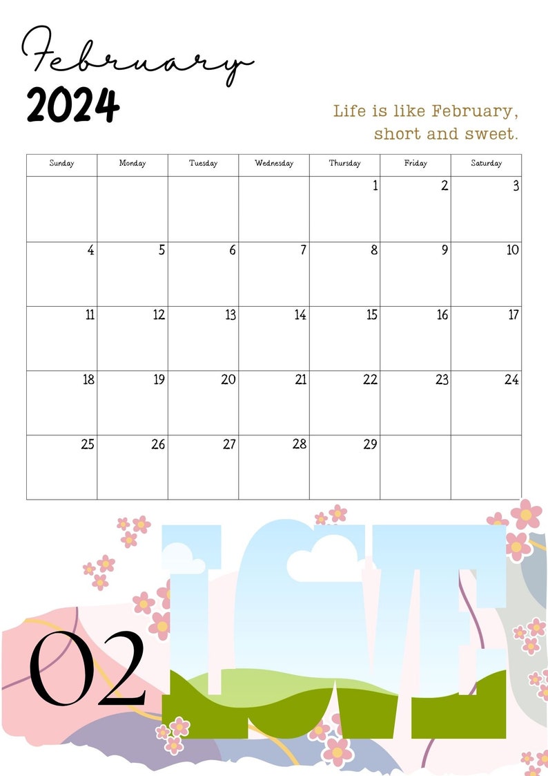 Printable Custom 2024 Calendar A Mixture of Pink and Purple Etsy