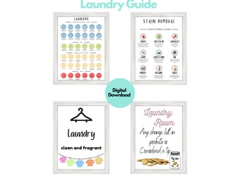 Laundry Room Prints, Printable Art, Laundry Wall Decor, Laundry Symbols Guide, Laundry Care, Laundry Room Art, Stain Removal, Instructions