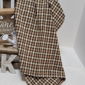 Handmade Cream Rust Brown Plaid Homespun Tea Towel with Hook Tag image 10