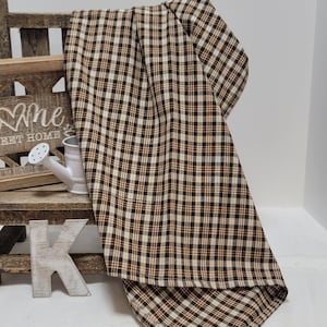 Handmade Cream Rust Brown Plaid Homespun Tea Towel with Hook Tag image 4