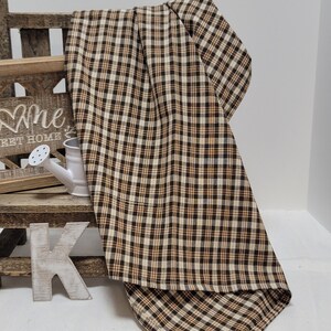 Handmade Cream Rust Brown Plaid Homespun Tea Towel with Hook Tag image 9