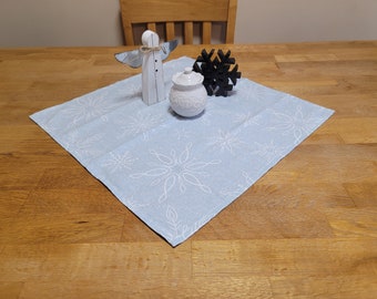 Handmade Duck Cloth Light Blue White Winter Snowflake Holiday Table Scarf Throw Runner Square