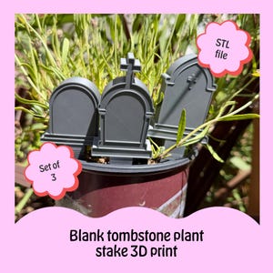Blank Tombstone Plant Stake STL Set of 3 | Customizable Gothic Garden Marker 3D Print Files | Halloween Decor | DIY Stake